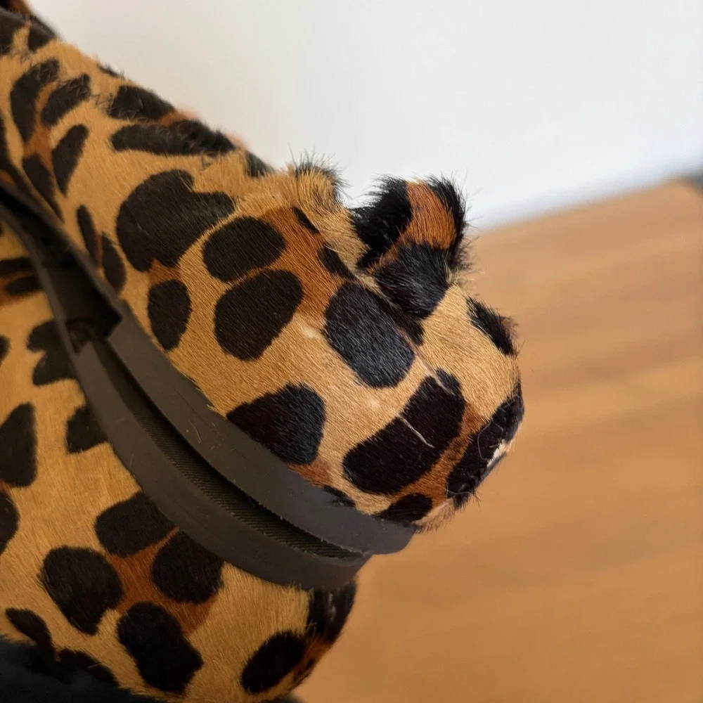 Tory Burch Reva Leopard Print Calf Hair Ballet Flats Gold Logo Brown Tan 8.5